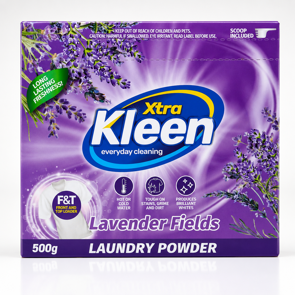 Xtra Kleen Laundry Powder Lavender Fields 500g — 500g starter box of Lavender Fields laundry powder with scoop included.