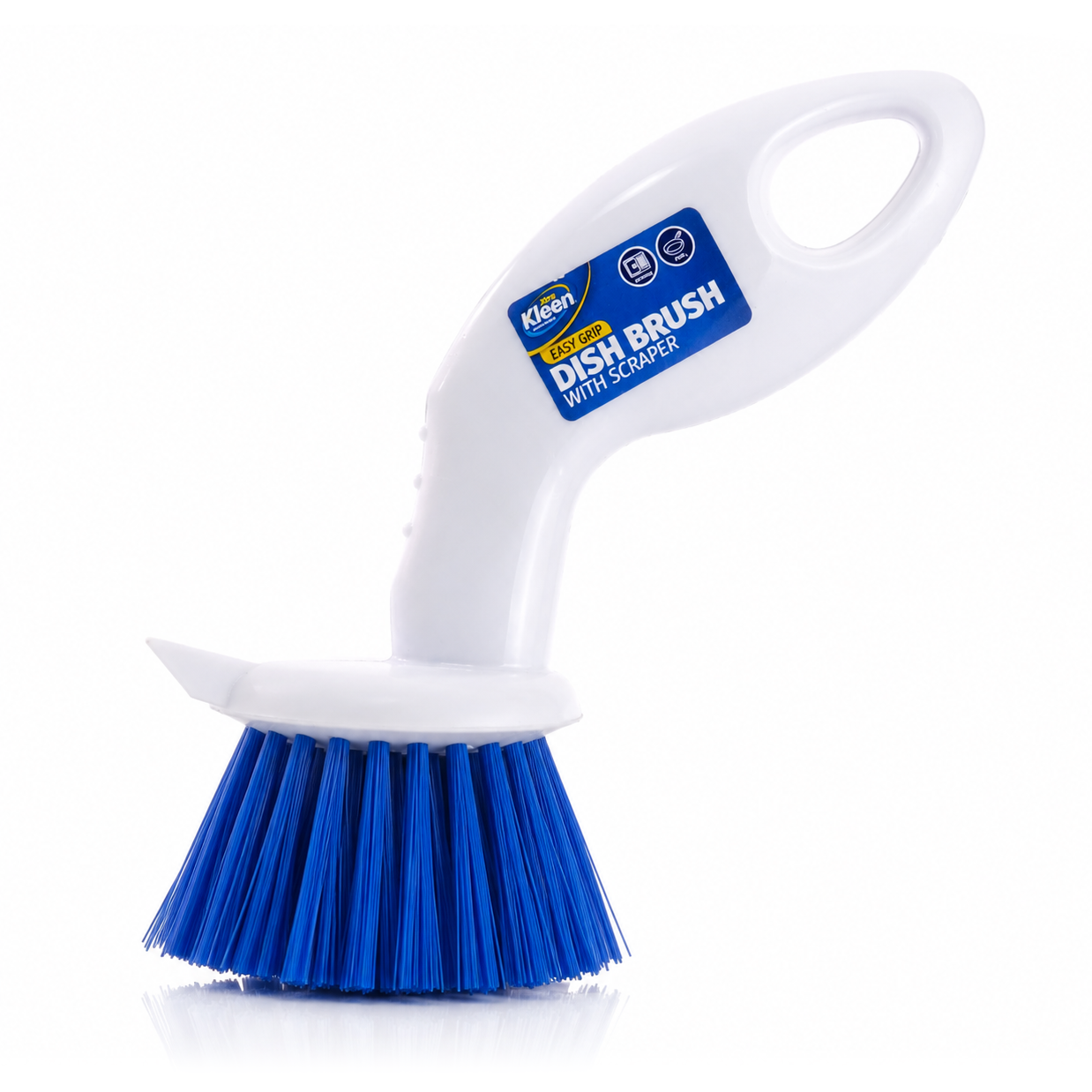 Xtra Kleen Dish Brush with Scraper Edge — Easy-grip dish brush with a built-in scraper edge for stubborn pot and pan mess.