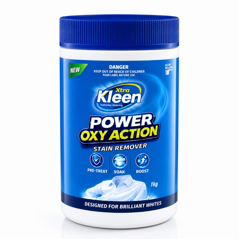 Xtra Kleen Power Oxy Action Stain Remover Whites 1kg — Oxygen-powered stain remover formulated to lift stains and restore brilliant whites.
