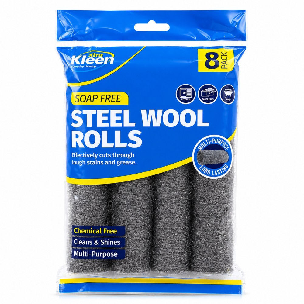 Xtra Kleen Soap Free Steel Wool Rolls 8pk — Soap-free steel wool rolls that cut through tough baked-on stains and grease.